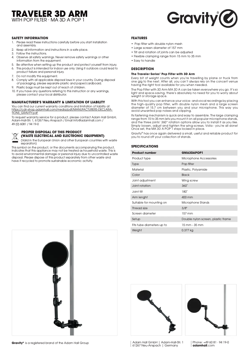 First page image of the manual for MA 3D A POP