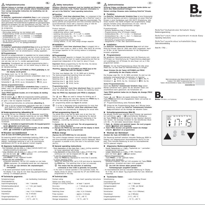 Page 1 of the manual User Manual Berker 17621606