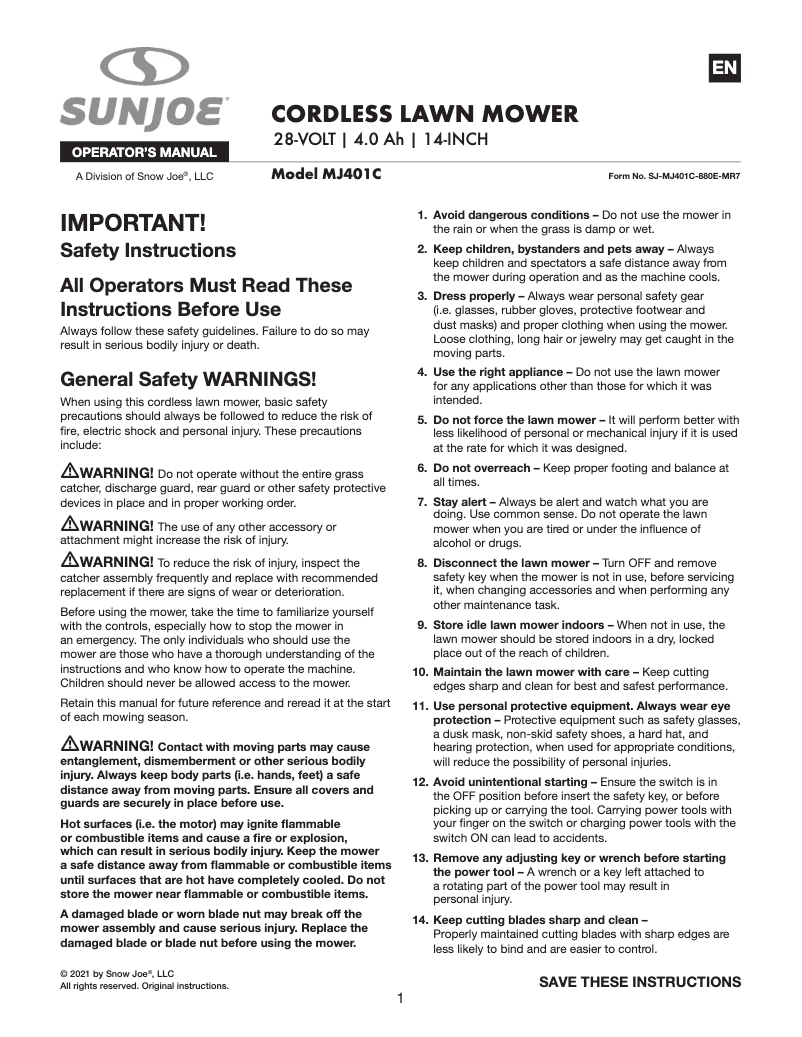 First page image of the manual for MJ401C