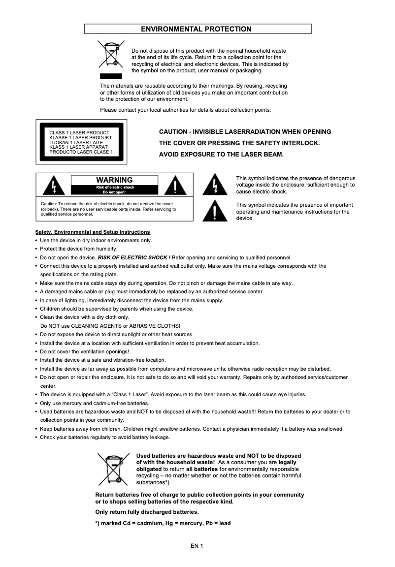 Page 1 of the manual User Manual Soundmaster SCD2100
