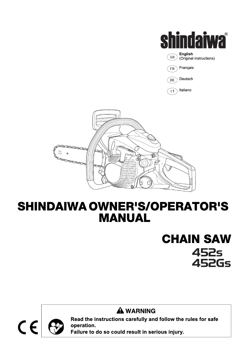 Page 1 of the manual User Manual Shindaiwa 452GS