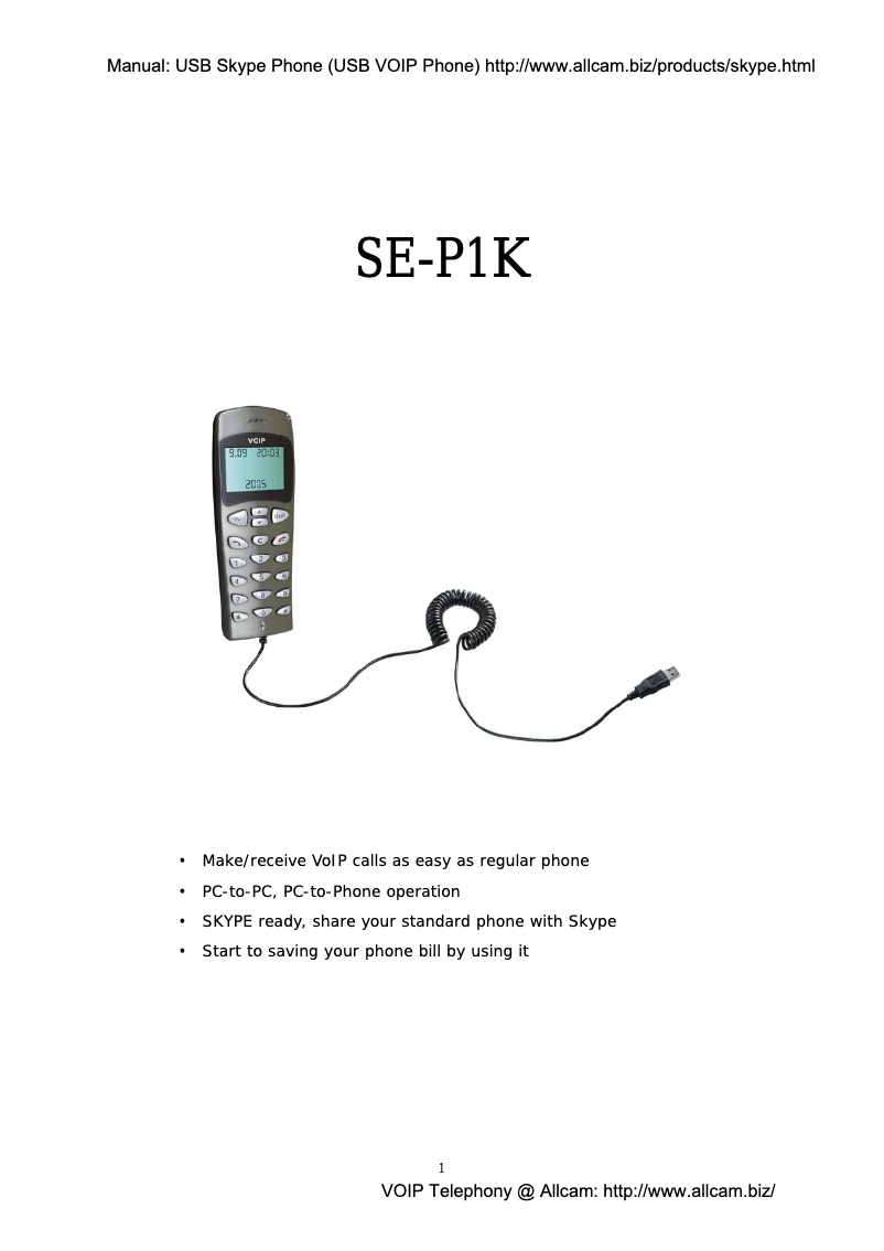 Page 1 of the manual User Manual Sedna SE-P1K
