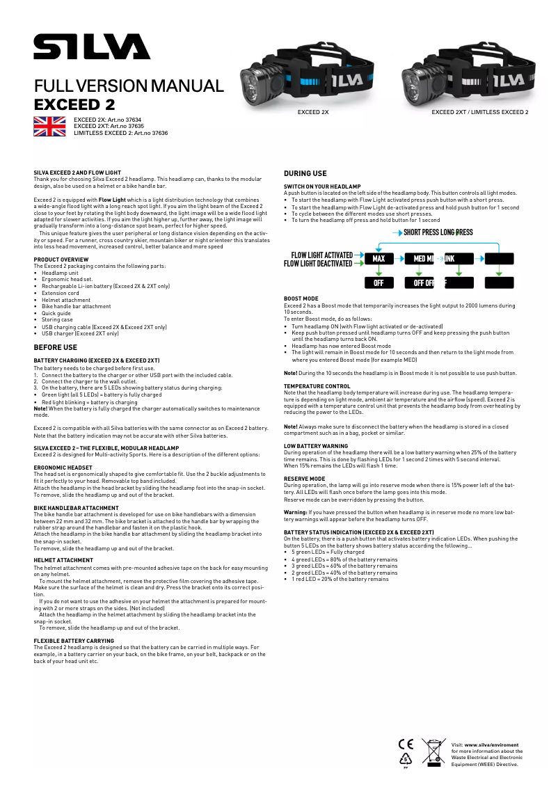 Page 1 de la notice Manuel utilisateur Silva Schneider Exceed 2X