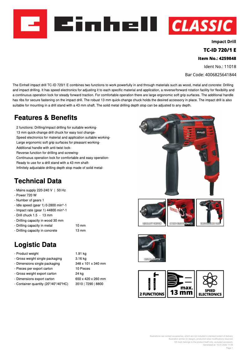 First page image of the manual for TC-ID 720/1 E