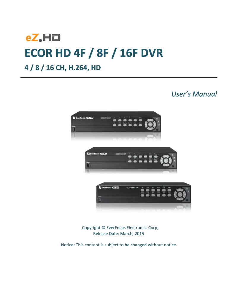 Page 1 of the manual User Manual EverFocus ECOR HD 4F