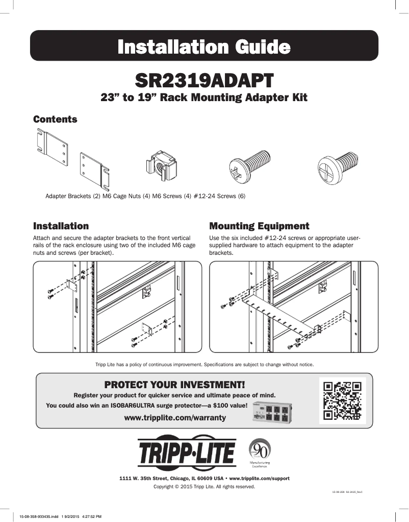 First page image of the manual for SR2319ADAPT