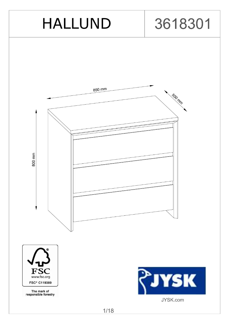 Page 1 of the manual User Manual JYSK Hallund (85x80x50)