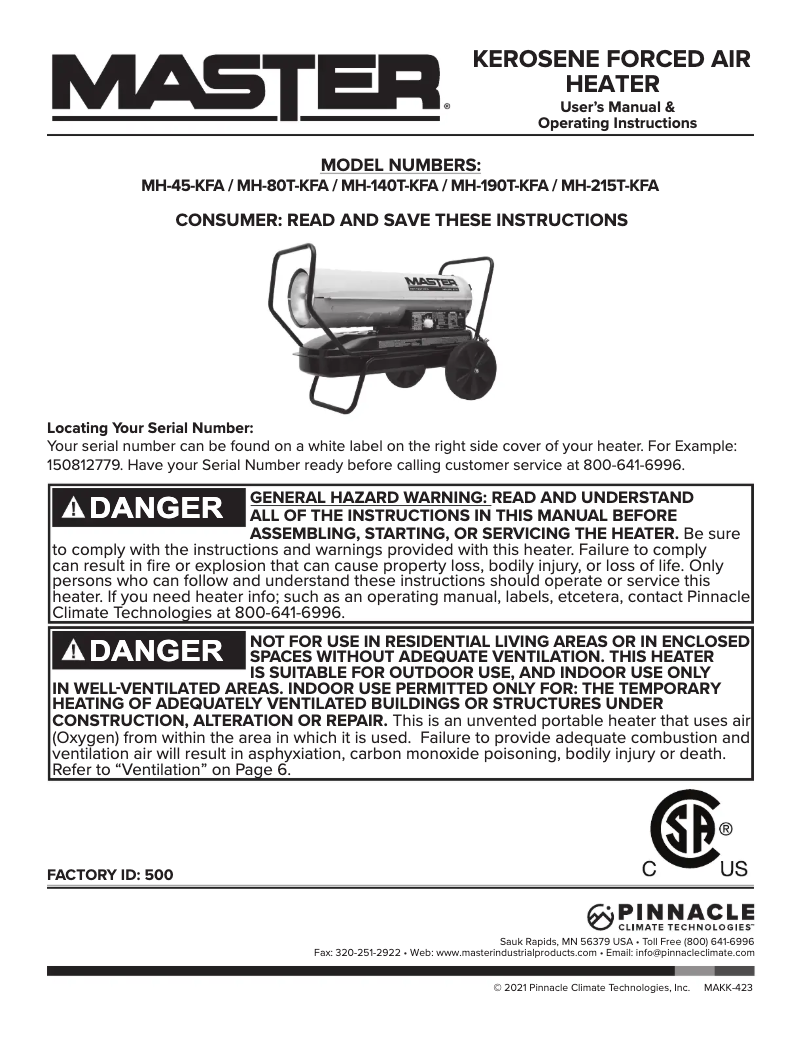 Page 1 of the manual User Manual Master MH-215T-KFA
