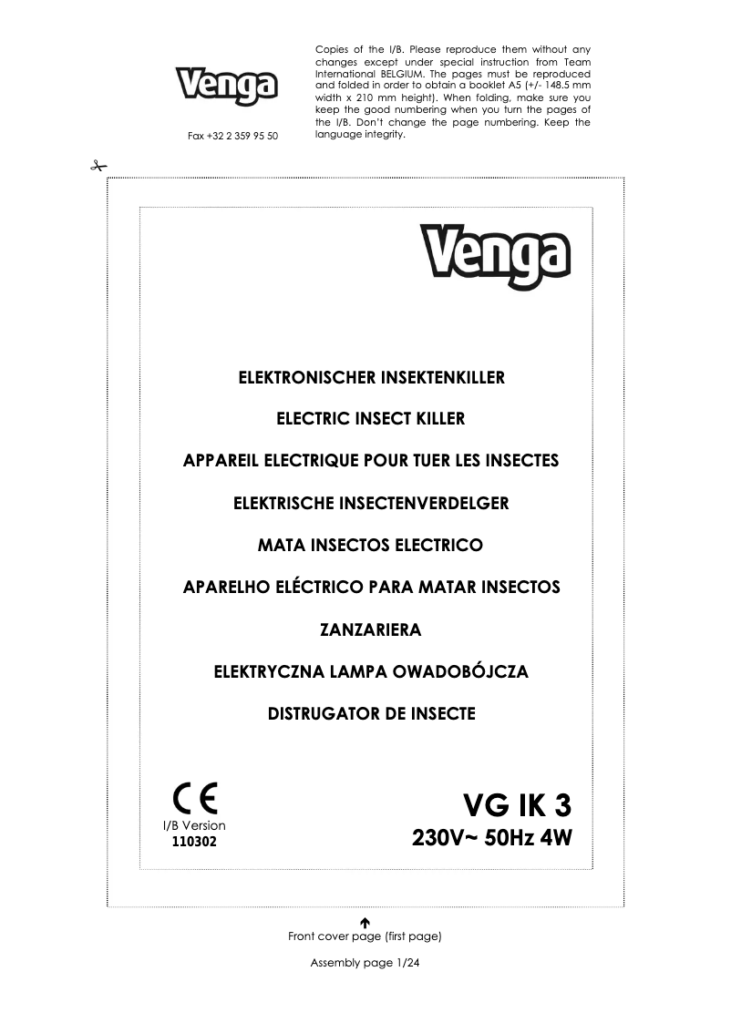 First page image of the manual for VG IK 3