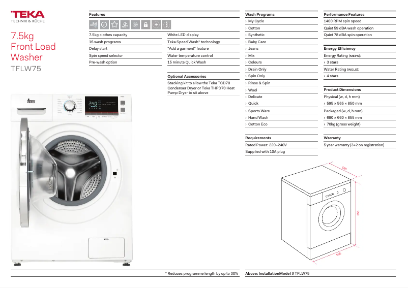 First page image of the manual for TFLW75
