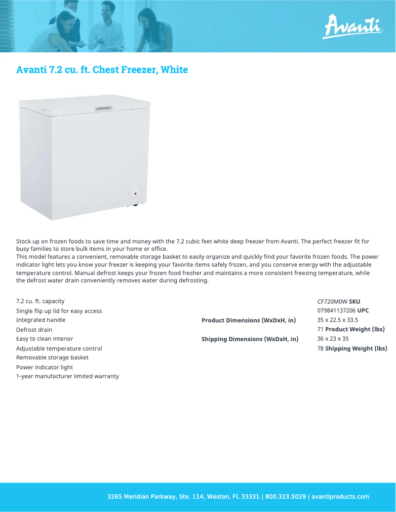 Page 1 of the manual Technical Sheet Avanti CF720M0W