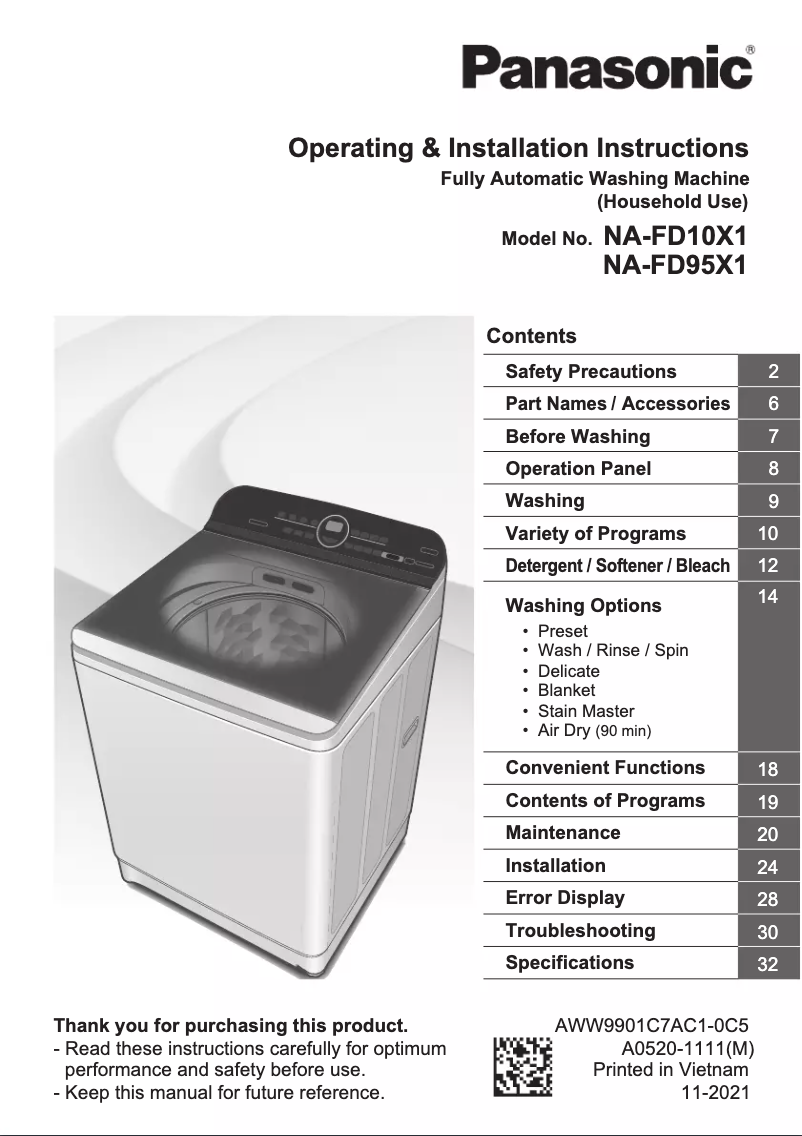 First page image of the manual for NA-FD10X1