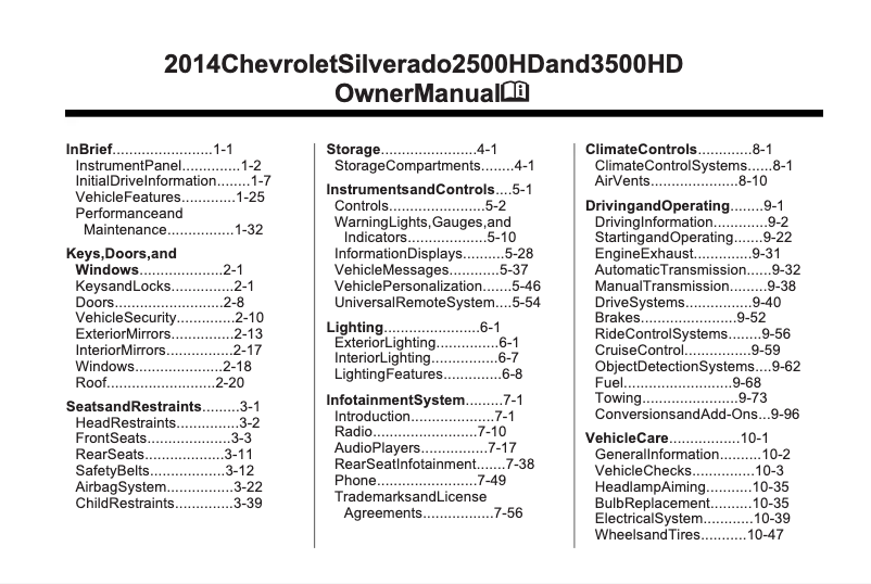 First page image of the manual for Silverado (2023)