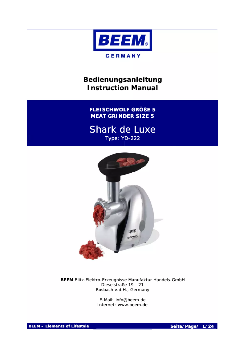 Page 1 de la notice Manuel utilisateur BEEM Shark de Luxe