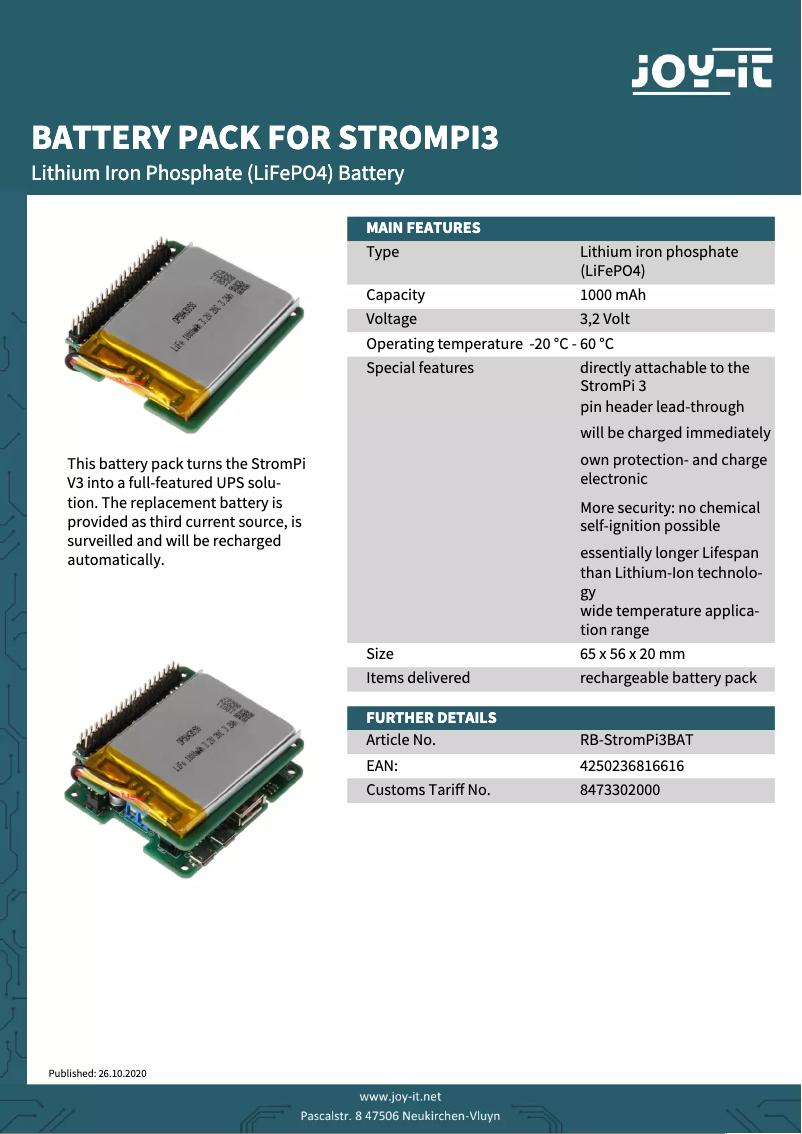 Image de la première page du manuel de l'appareil RB-StromPI3BAT
