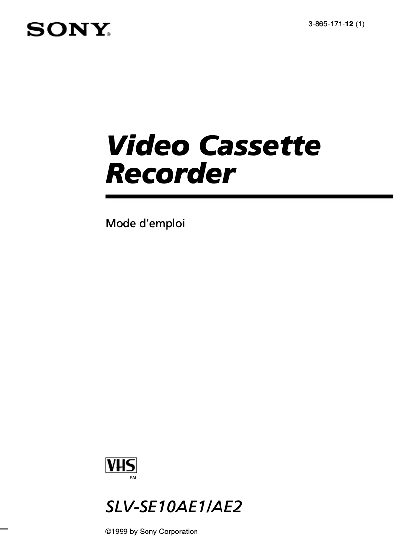 Page 1 of the manual User Manual Sony SLV-SE10AE2