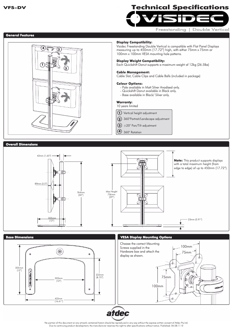 Page 1 de la notice Manuel utilisateur Atdec V-FS-DV/TAA