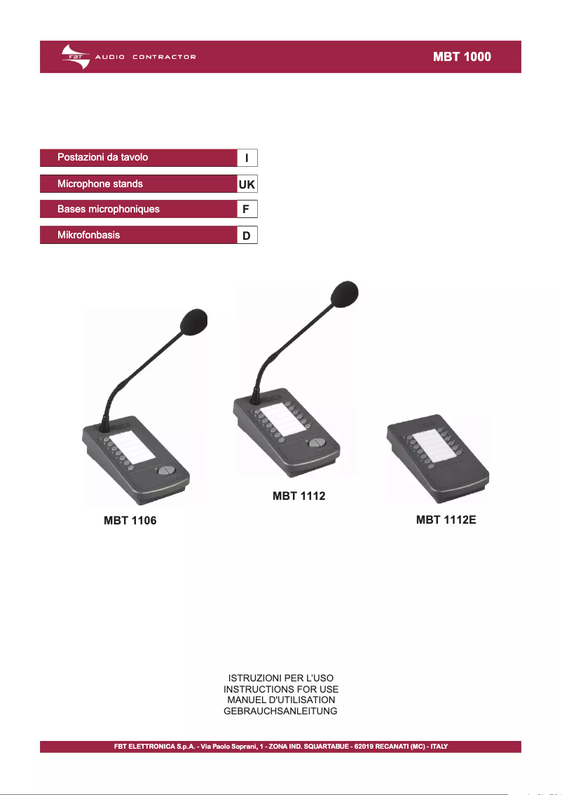 Page 1 of the manual User Manual FBT MBT 1112E