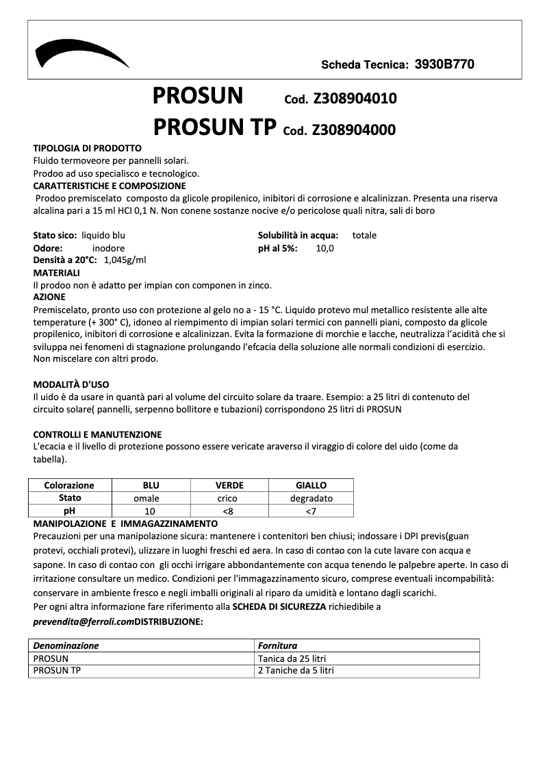 First page image of the manual for Prosun Plus