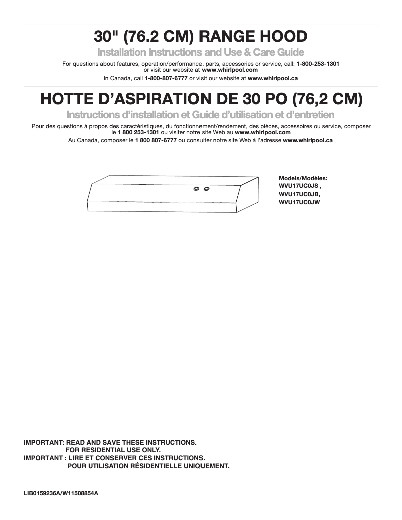 First page image of the manual for WVU17UC0JB