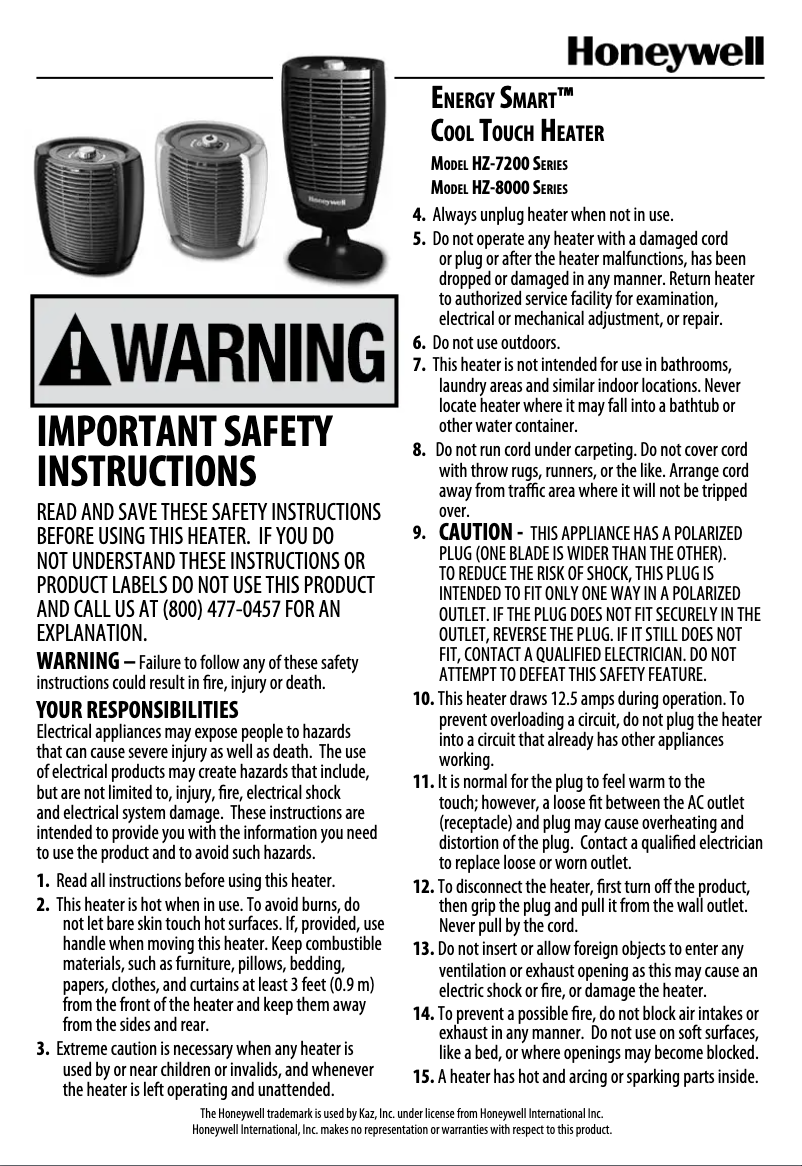 First page image of the manual for Surround Heat HZ-445R