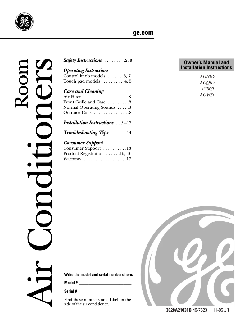 First page image of the manual for AGV05LJ