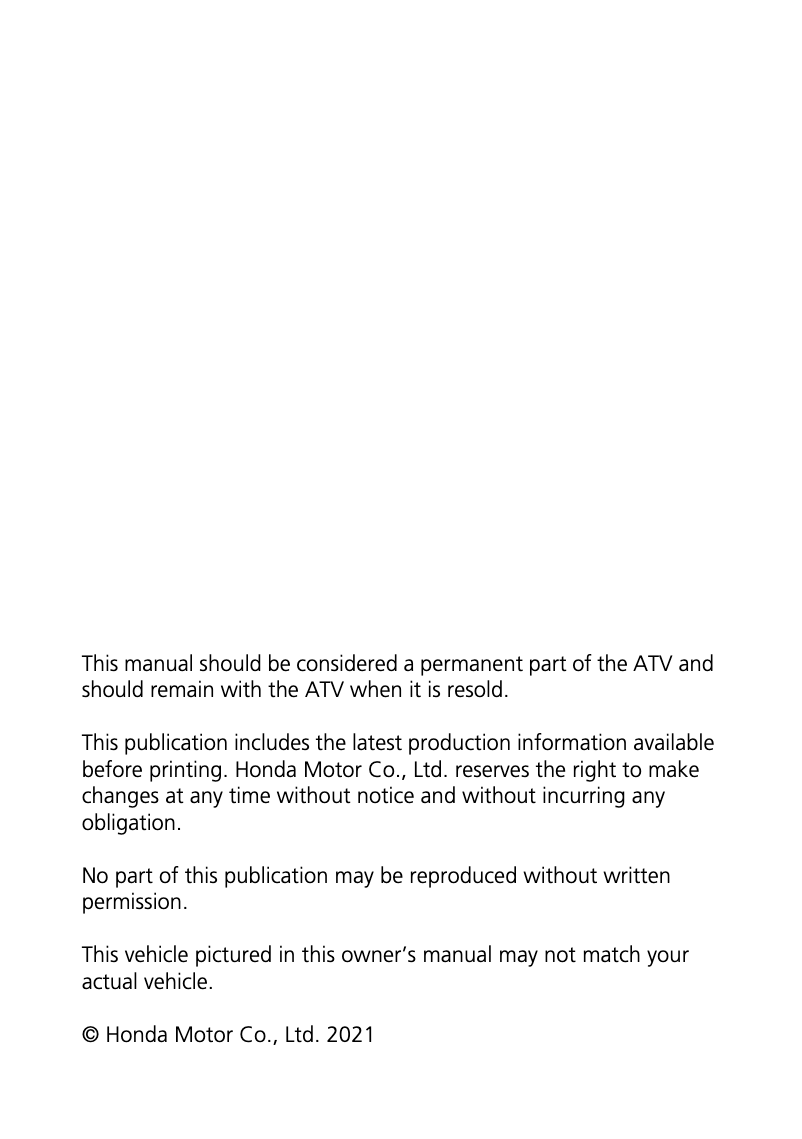 Page 1 of the manual User Manual Honda Recon (2021)