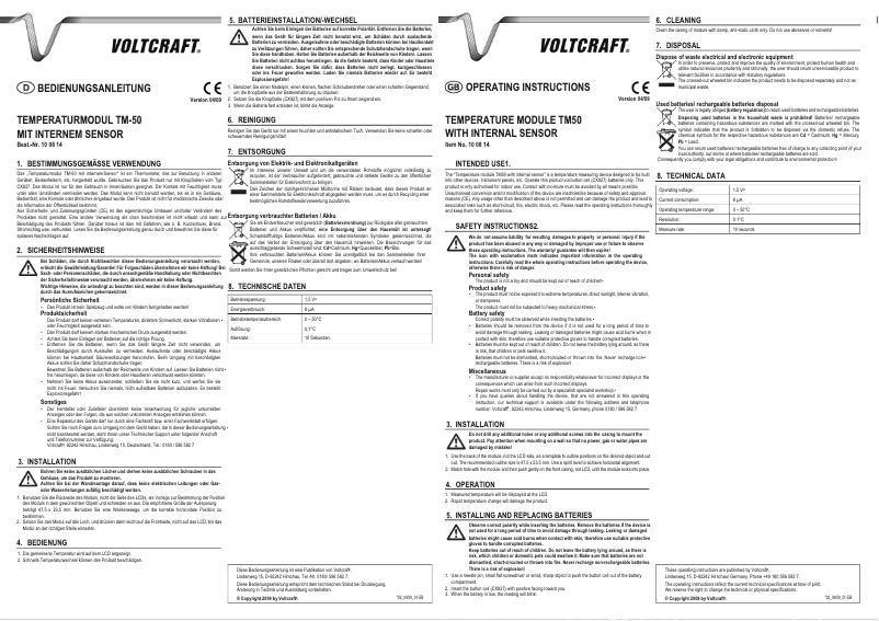 Page 1 of the manual User Manual Voltcraft TM-50