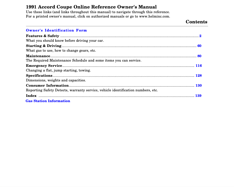 Page 1 of the manual User Manual Honda Accord Coupe (1991)