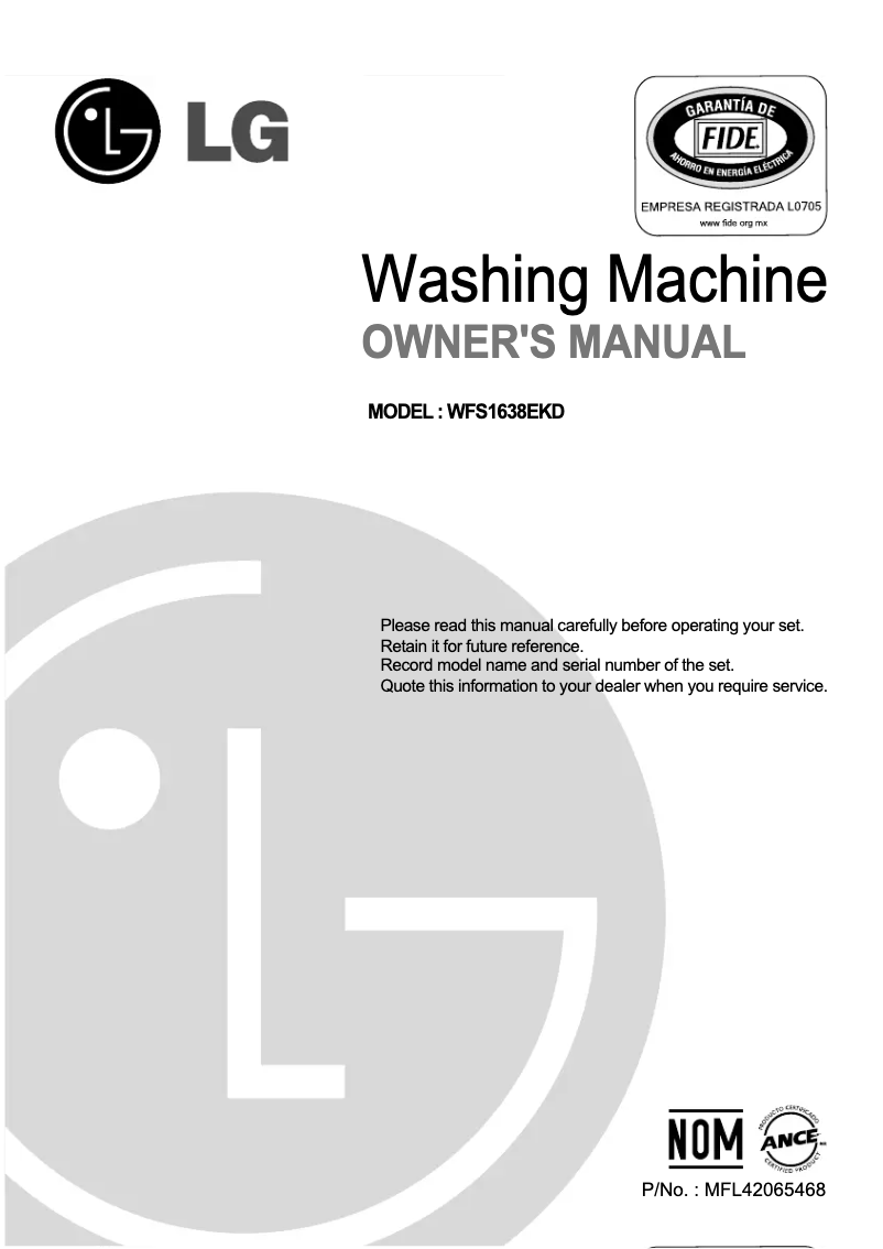 Page 1 of the manual User Manual LG WFS1638EKD