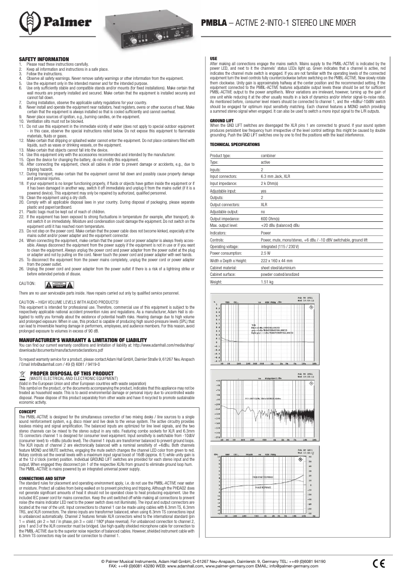 Page 1 of the manual User Manual Palmer MB L A