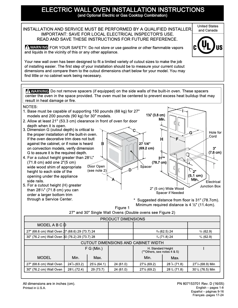 First page image of the manual for FGET3065PD