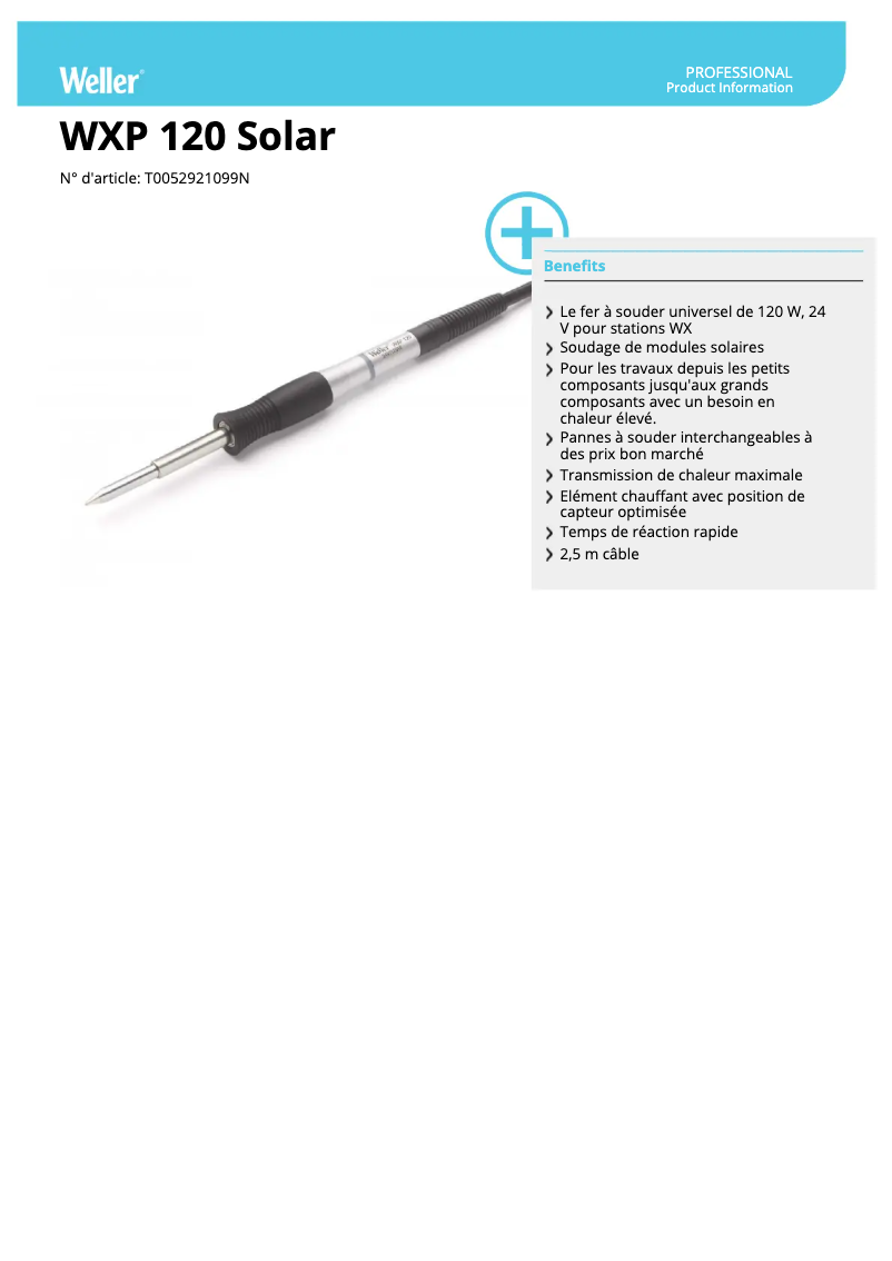 Page 1 of the manual Technical Sheet Weller WXP 120 Solar