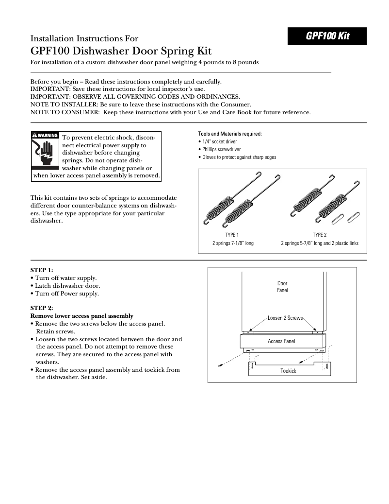 Page 1 of the manual User Manual GE GPF100