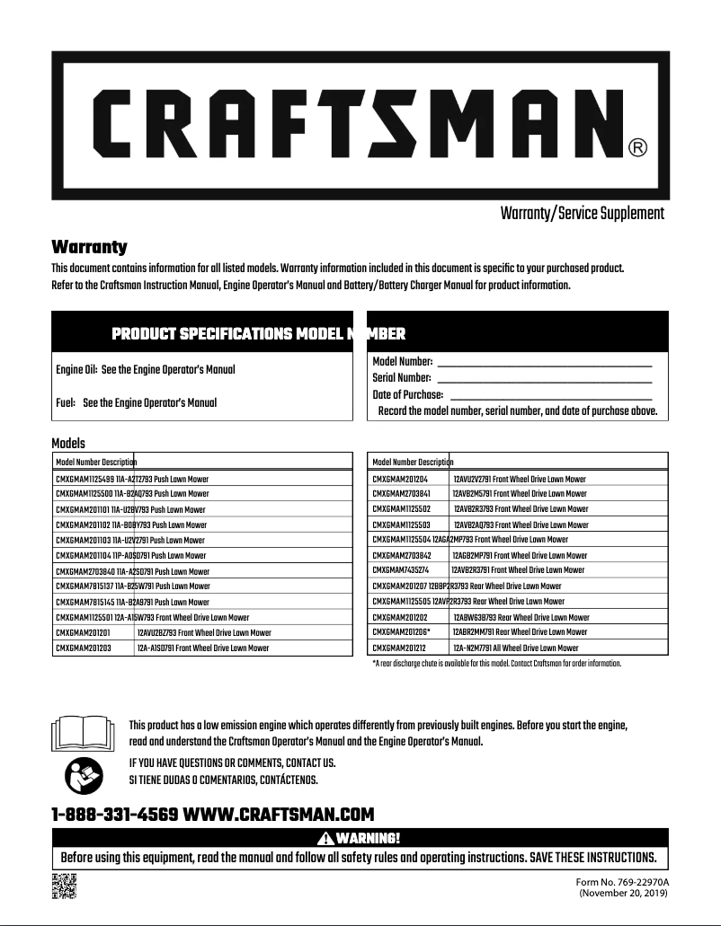 Page 1 of the manual User Manual Craftsman CMXGMAM1125503