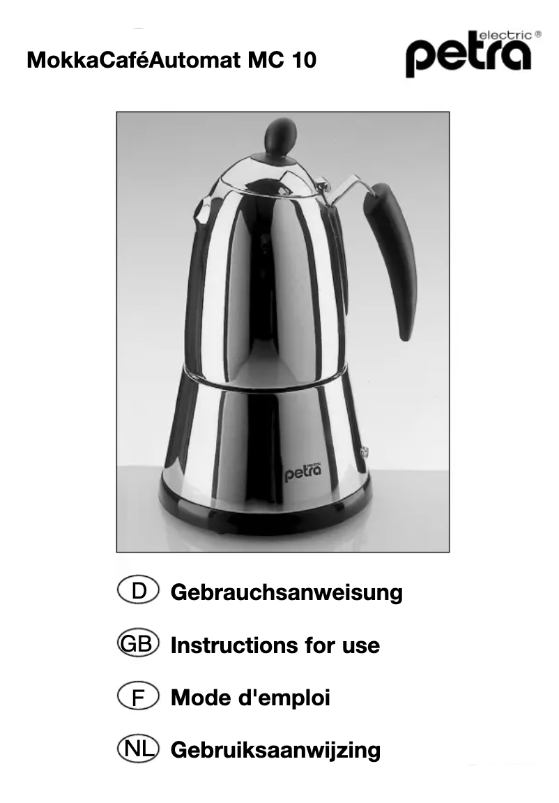 Page 1 of the manual User Manual Petra Electric MC 10