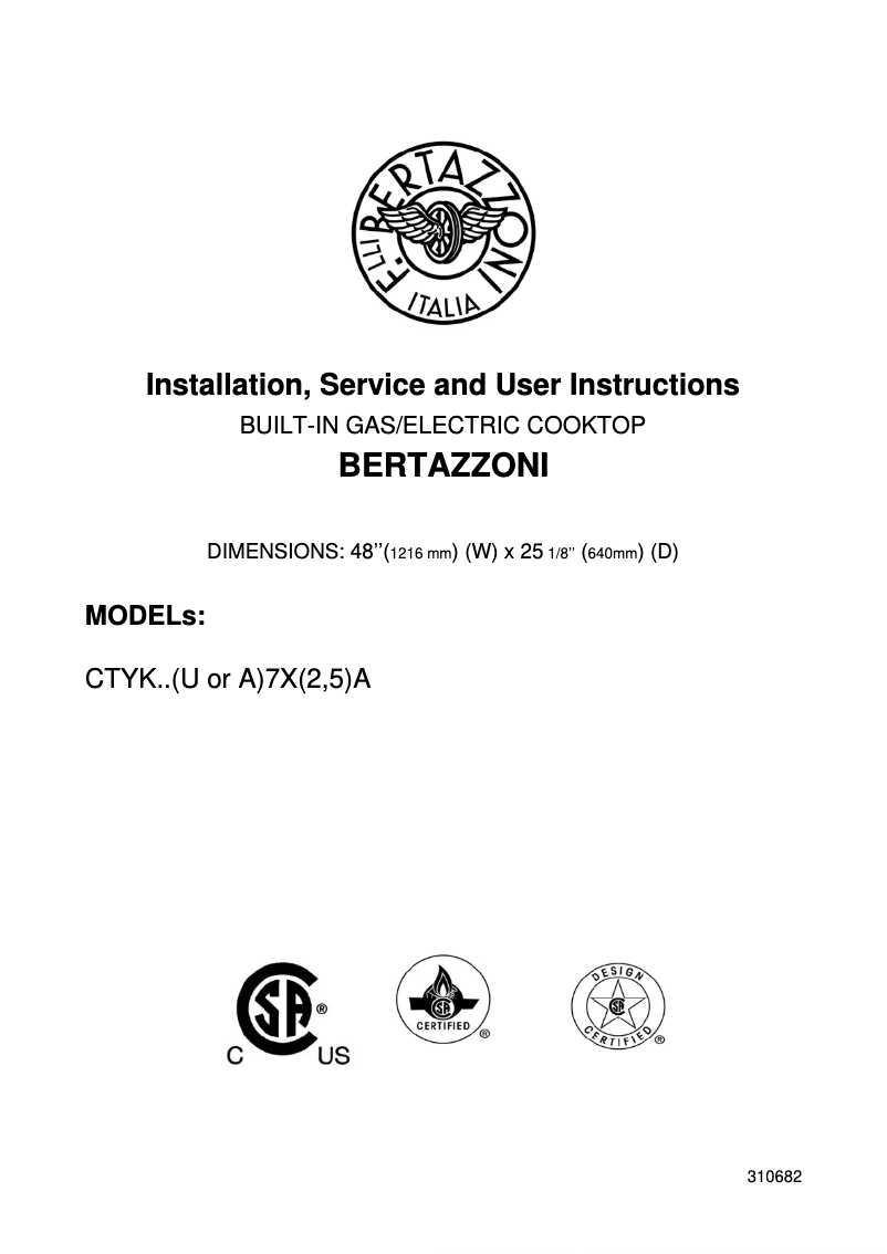 Page 1 of the manual User Manual Bertazzoni CB48M6G00XLP