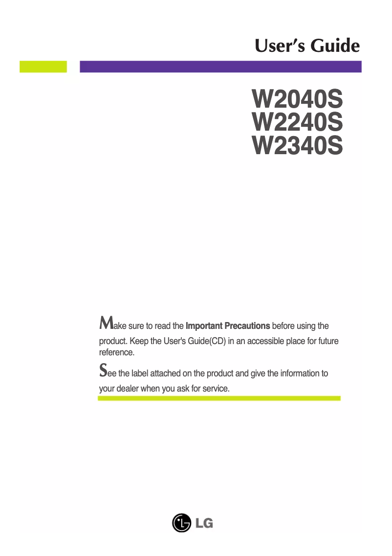 First page image of the manual for W2240S