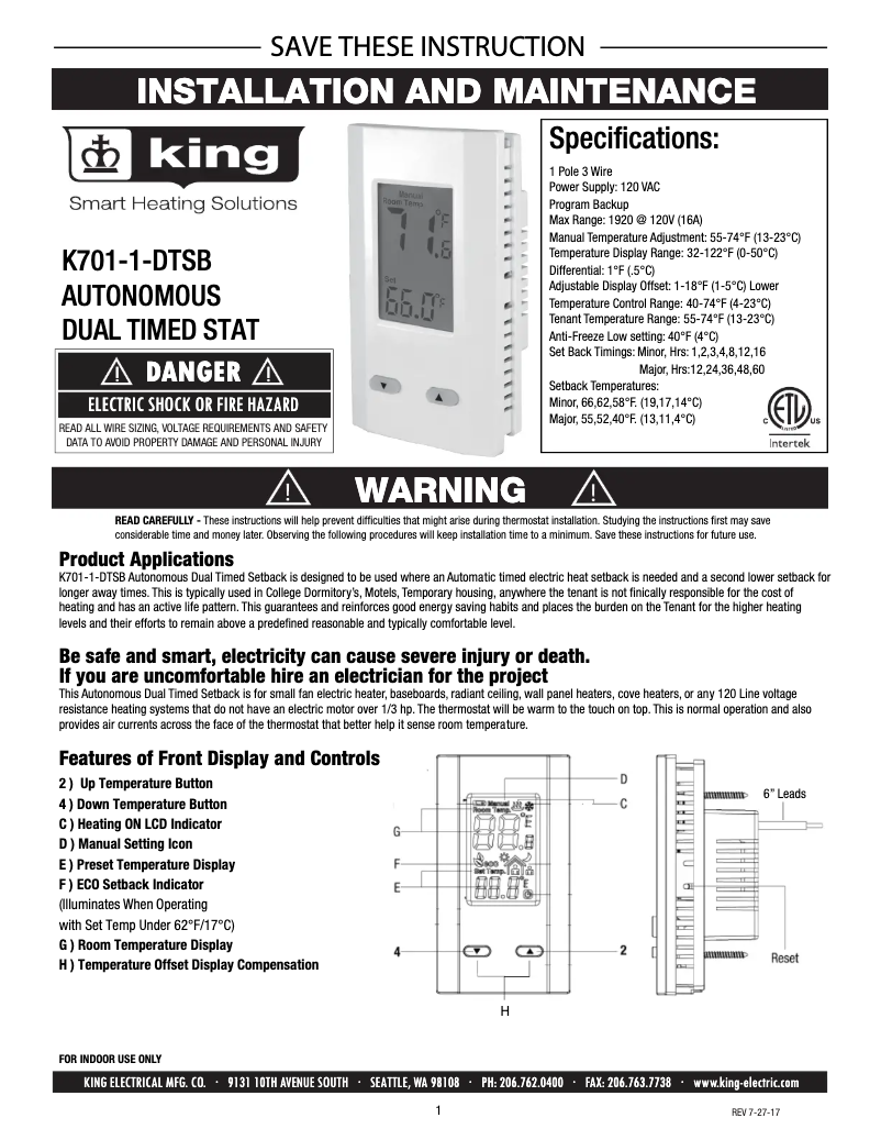 Page 1 of the manual User Manual King K702E-DTSB