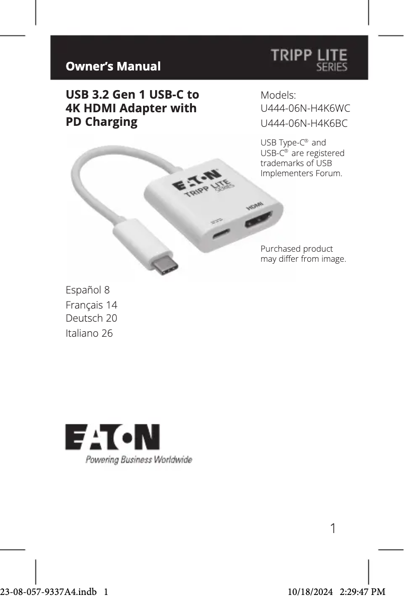 First page image of the manual for U444-06N-H4K6WC