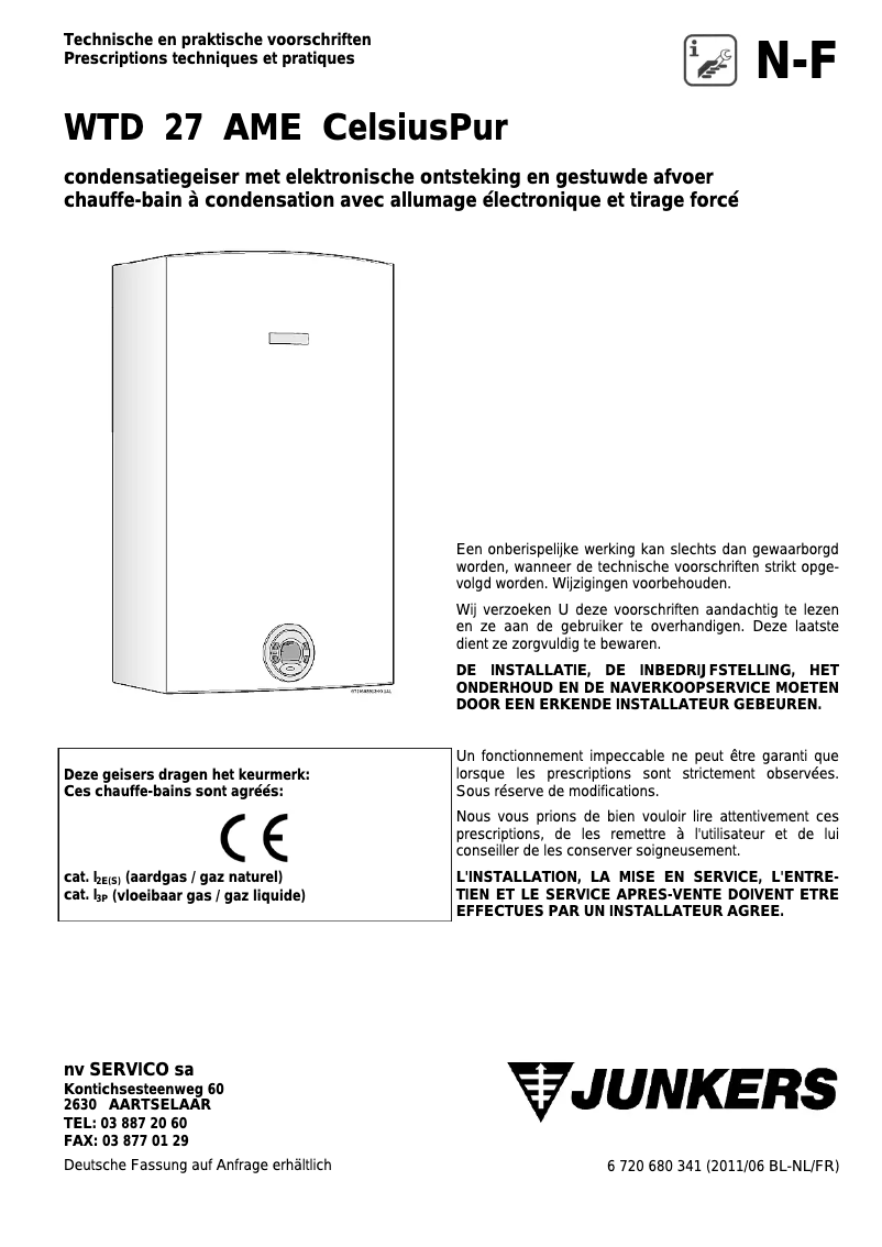 Page 1 of the manual User Manual Junkers WTD 27 AME