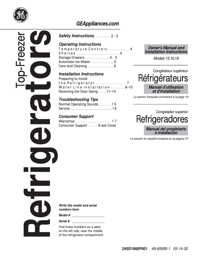 Page 1 of the manual Instruction Manual GE GIE18GTHCC