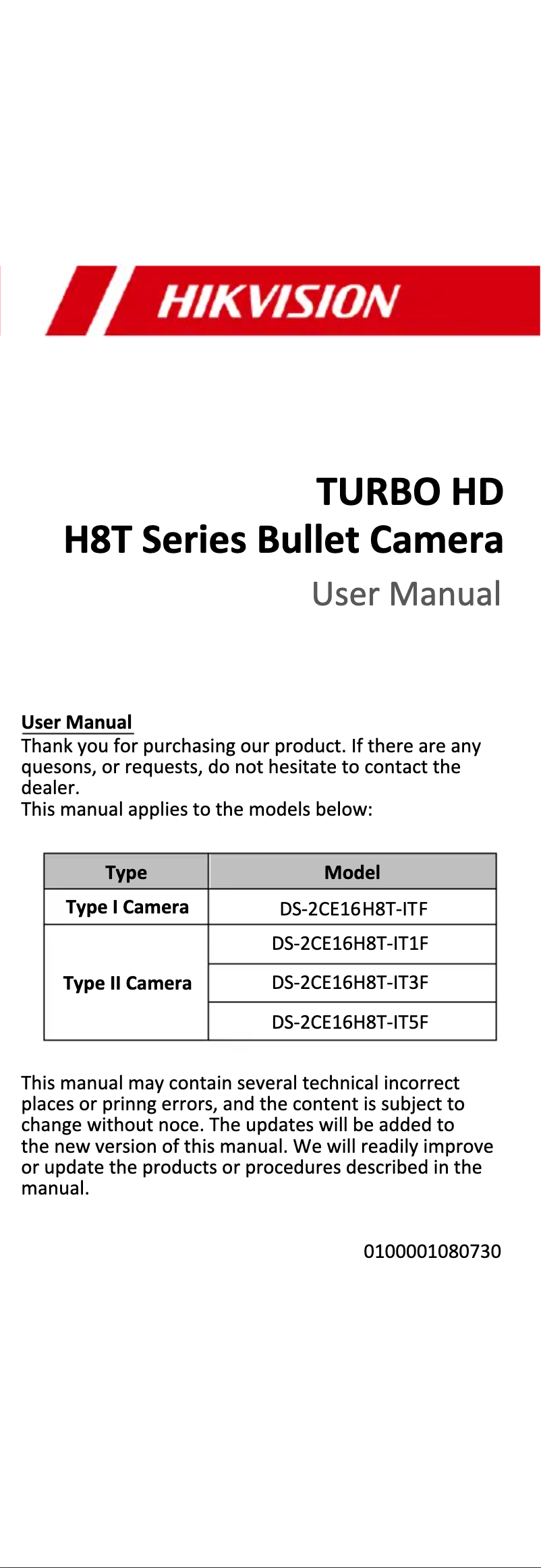 Page 1 of the manual Instruction Manual Hikvision DS-2CE16H8T-IT3F