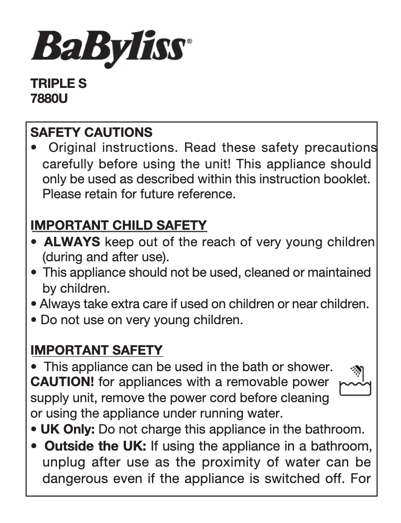 First page image of the manual for Triple S 7880U