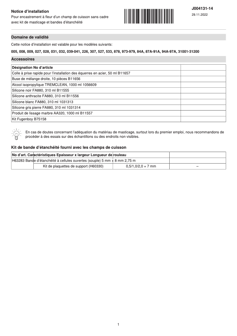Page 1 of the manual Installation Guide V-Zug CookTop V2000 I704