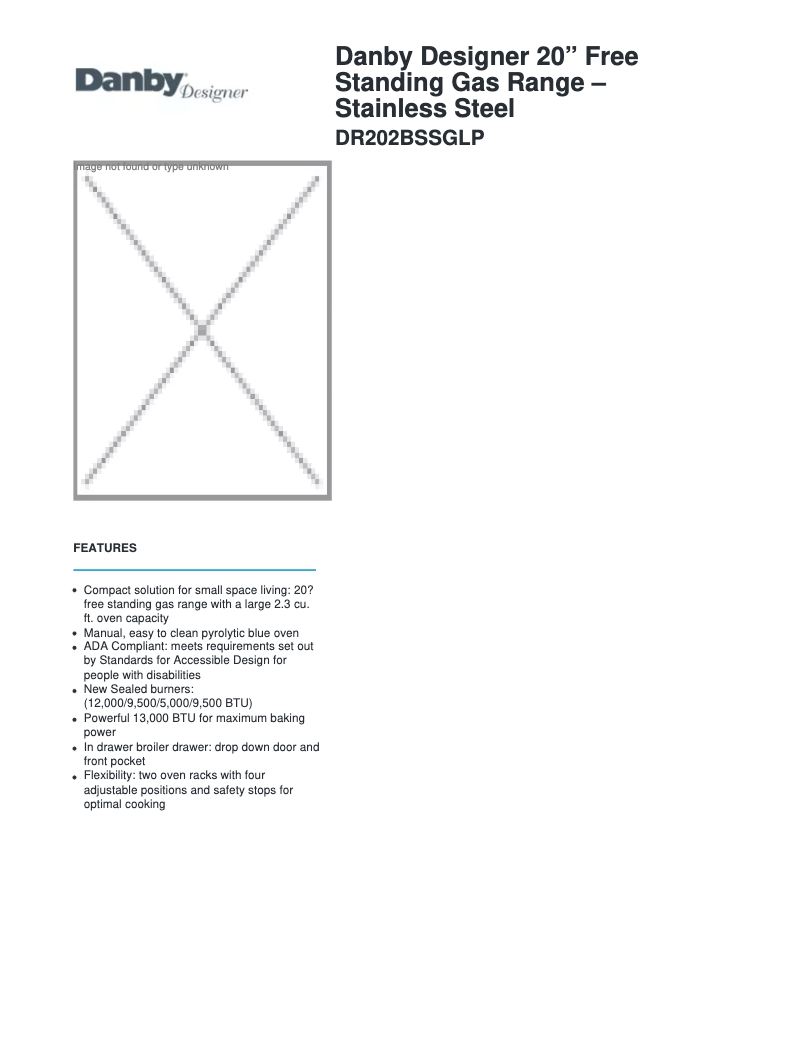 Page 1 of the manual Technical Sheet Danby DR202BSSGLP
