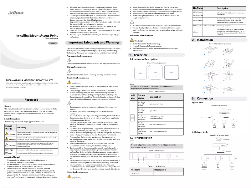 First page image of the manual for DH-EAP6218-C