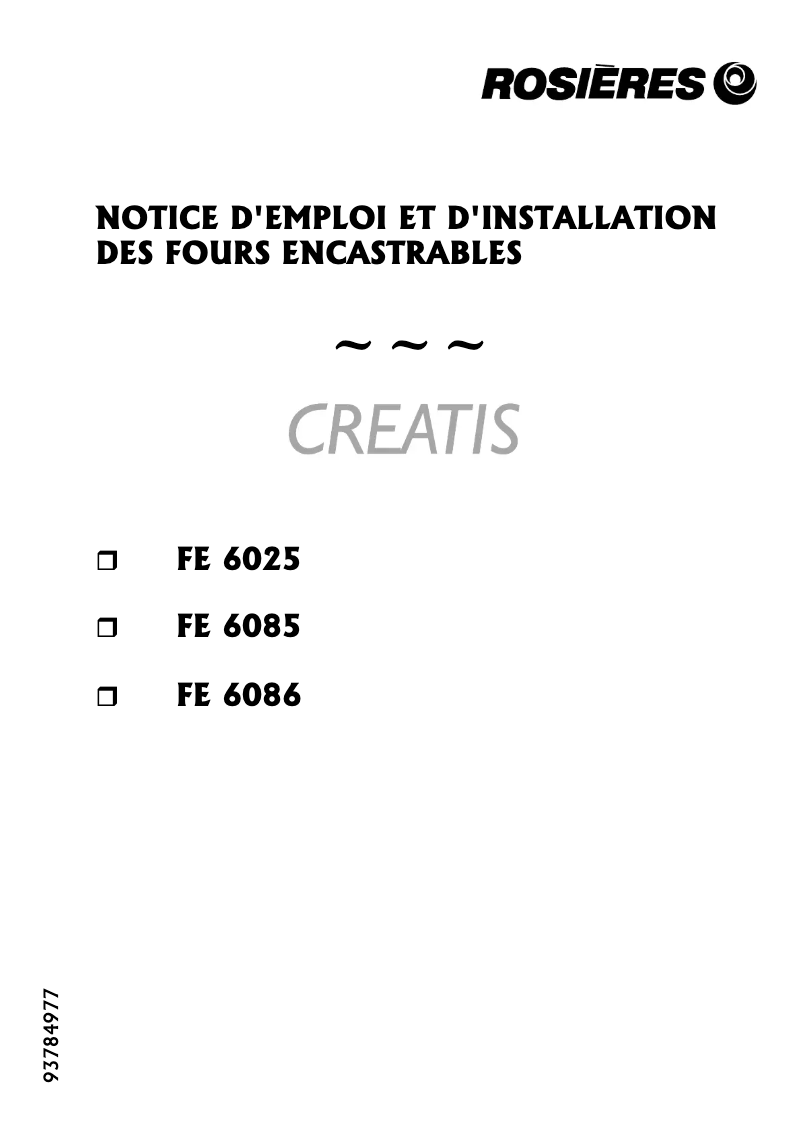 First page image of the manual for FE 6086 PN