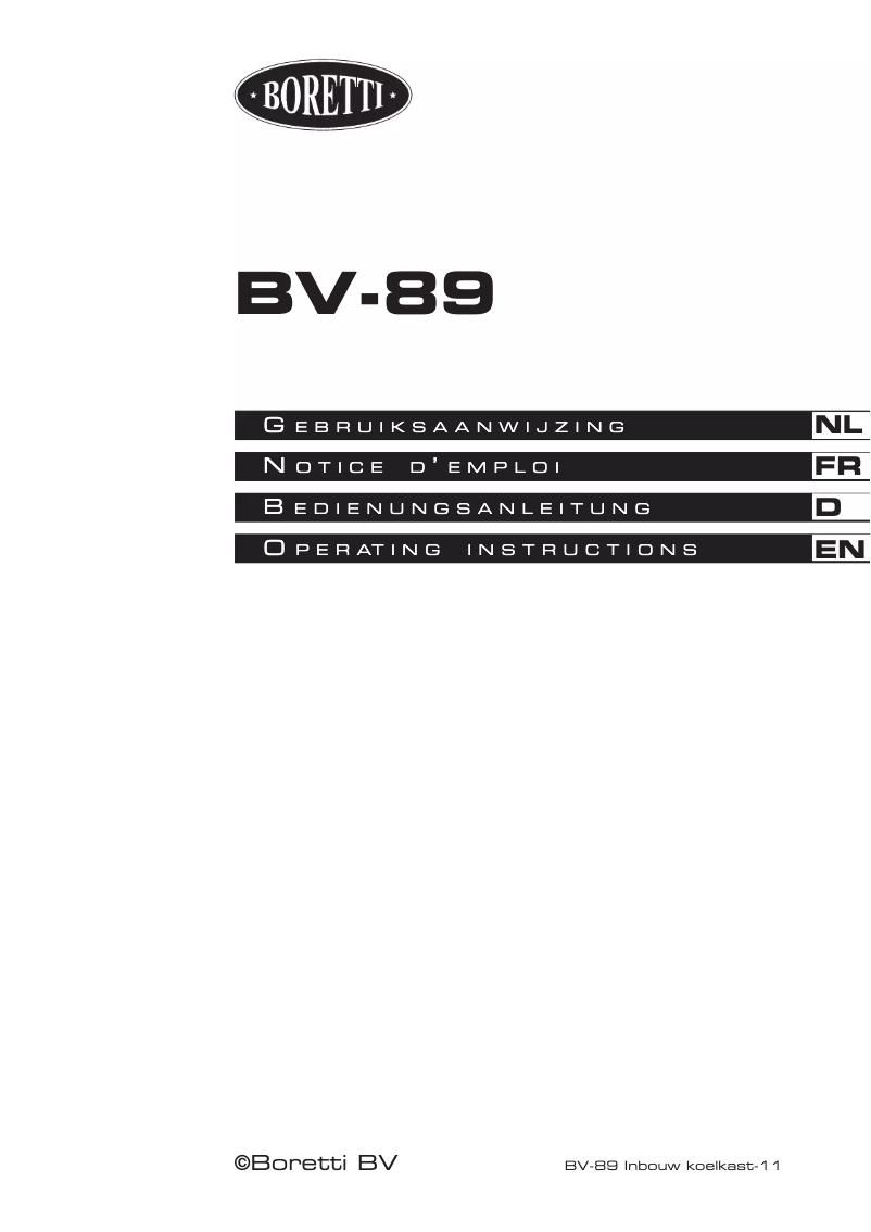 Page 1 of the manual User Manual Boretti BV-89