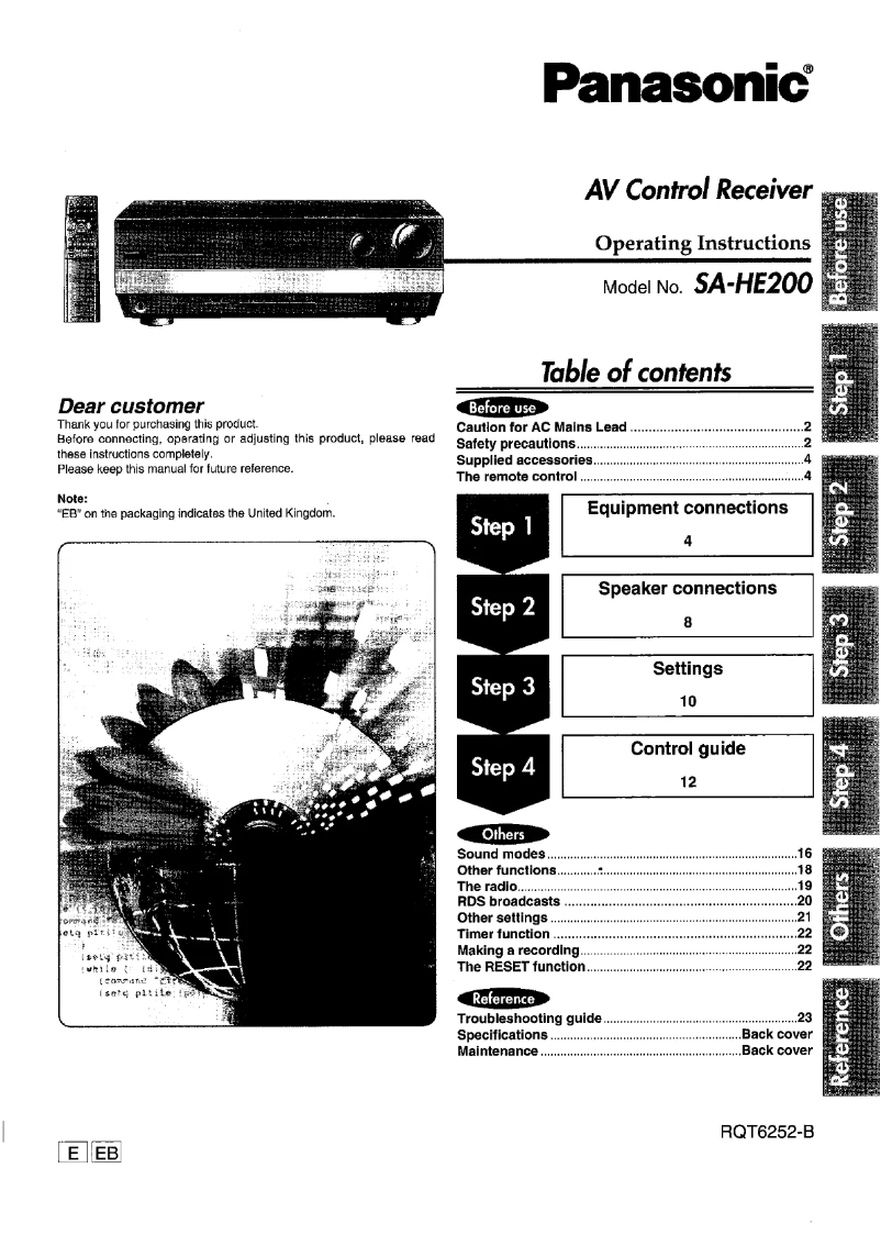 First page image of the manual for SA-HE200